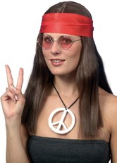 Dámska sada hippiesačka (parochňa, okuliare, medailón, čelenka)
