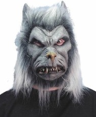 Maska vlkolak na Halloween (sivá s vlasmi)