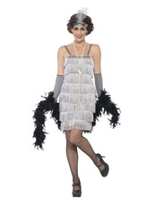 Dámsky kostým charleston flapper strieborný, krátke šaty