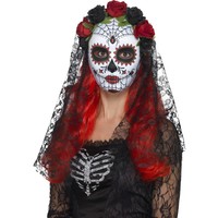 Maska Seňorita Deň mŕtvych s ružami a závojom