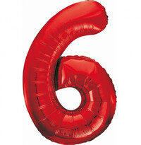 Fóliový balón s číslicou 6 červený, 85 cm