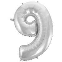 Fóliový balónik číslica 9 strieborný, 92 cm